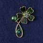 Flower Brooch green mother-of-pearl, crystal, bead, gold-tone metal 33x51mm