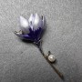 Magnolia Flower Brooch lilac and purple enamel, blue rhinestones, white bead, gold-tone metal 29x65mm