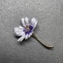 Cosmos Flower Brooch, Light Blue Enamel, Gold-Tone Metal, 34x52mm