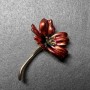 Cosmos Flower Brooch, Red Enamel, Gold-Tone Metal, 34x52mm