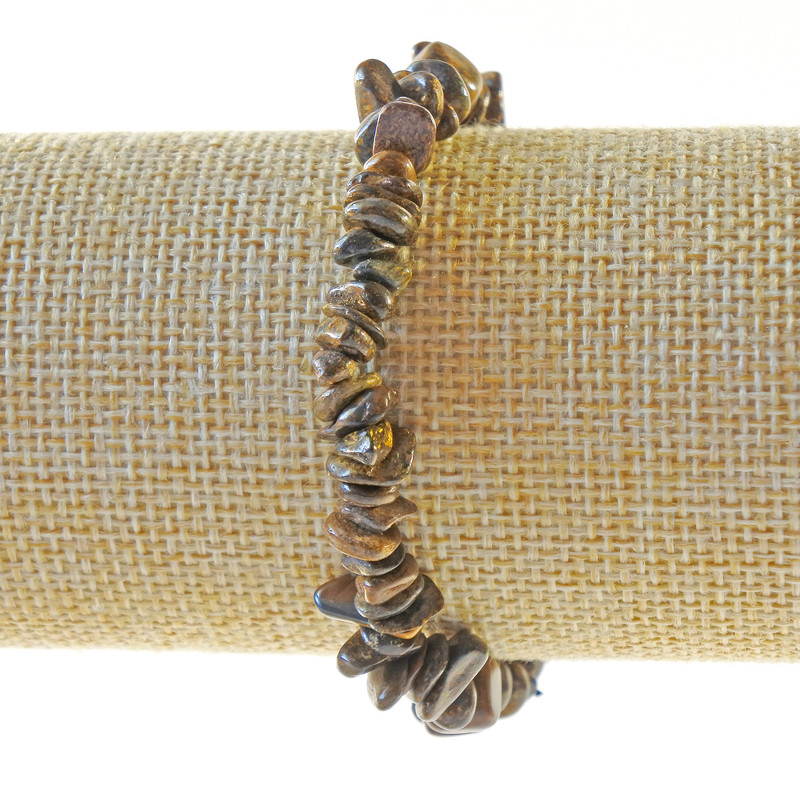 Bronzite Bracelet, natural stone chips, diameter 7x3mm+-, length 18cm+- (stretch)