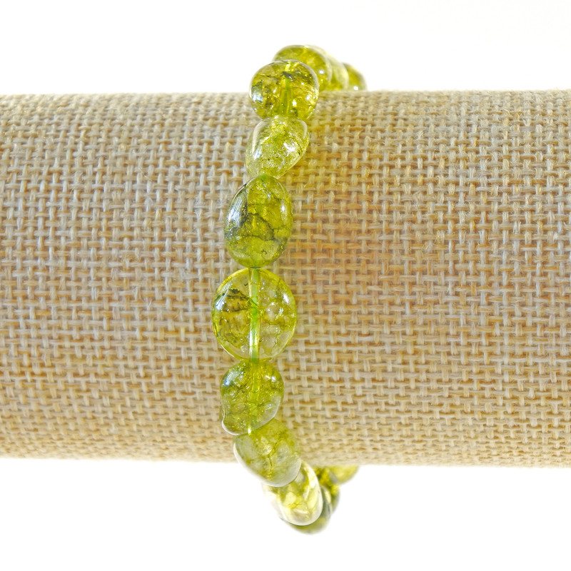 Olive Crystal Bracelet, toned as Olivine, tumbled, diameter 8x11mm+-, length 18cm+- (stretch)