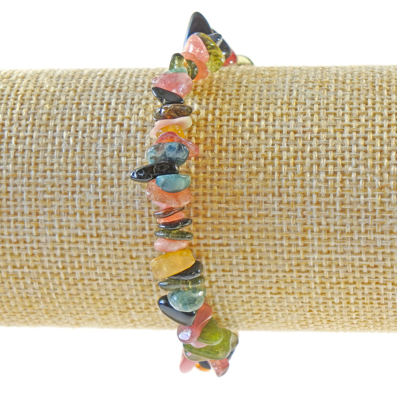 Tourmaline Bracelet, natural stone chips, diameter 7x3mm+-, length 18cm+- (stretch)