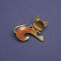Cat Brooch, brown cat's eye stone, bronze pearl, gold-tone metal, 28x23mm