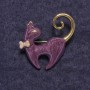 Cat Brooch, purple pearl, gold-tone metal, 37x38mm