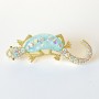 Lizard Brooch blue aquarium effect, white and pink rhinestones, gold-tone metal 24x71mm