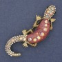 Lizard Brooch, Pink Aquarium Effect, White and Pink Rhinestones, Golden Metal 24x71mm
