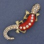 Lizard Brooch red aquarium effect, white and pink rhinestones, gold-tone metal 24x71mm