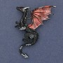 Dragon Brooch, Matte Black and Red Enamel, Golden Metal 42x66mm