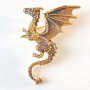 Dragon Brooch, Golden and Brown Enamel, Golden Metal 42x66mm