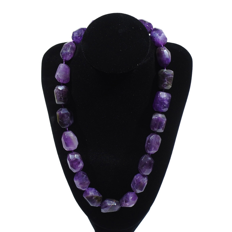 Amethyst Necklace natural stone faceted beads, diameter 15x20mm+/-, length 52cm+