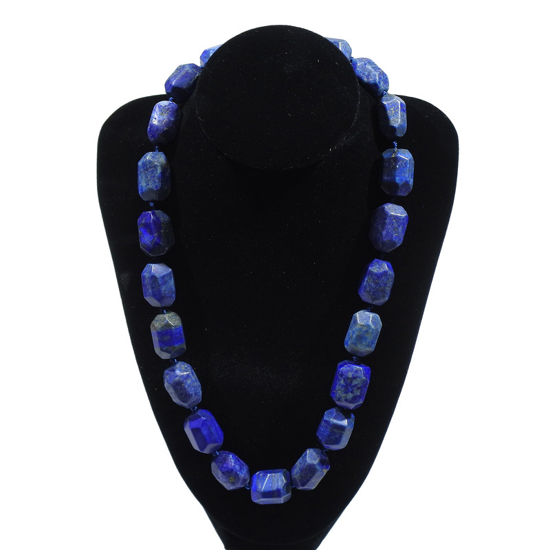 Lapis Lazuli Necklace natural stone faceted beads, diameter 15x20mm+/-, length 52cm+