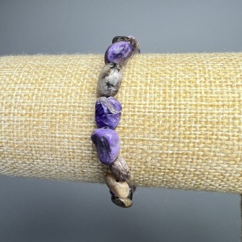 Charoite Bracelet natural stone tumbled, diameter 9x11mm+-, length 18cm+- (stretch)