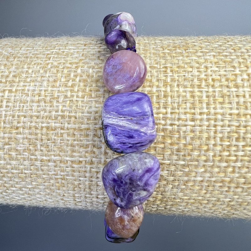Charoite Bracelet natural stone large tumbled, diameter 9x12mm+-, length 18cm+- (stretch)