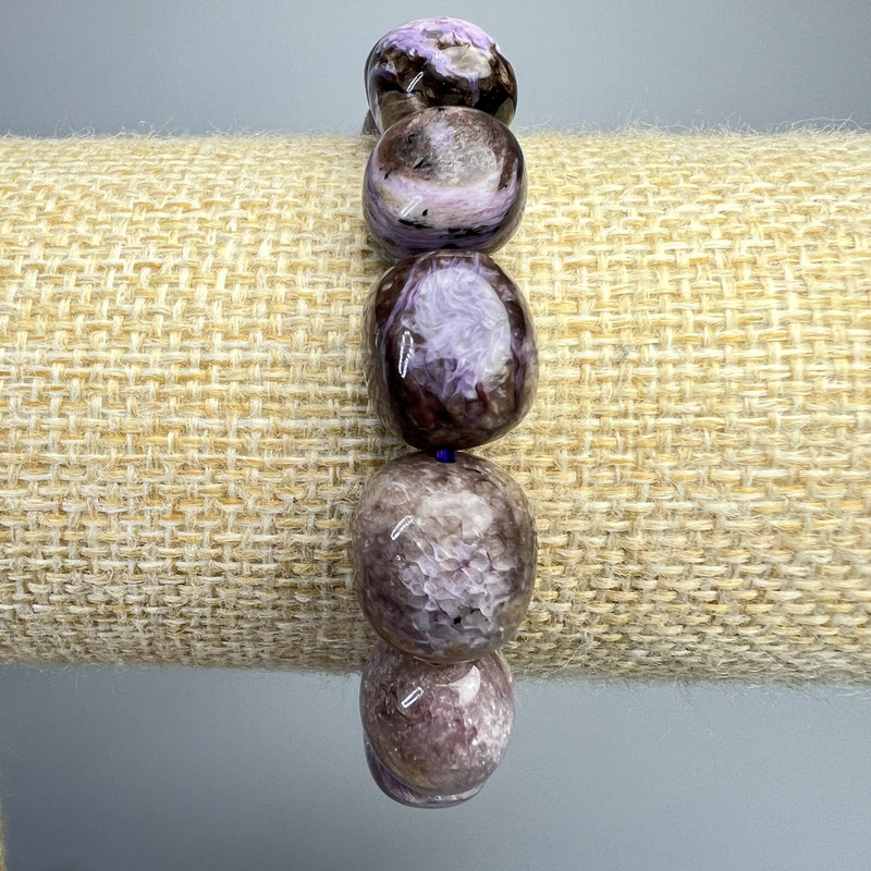 Charoite Bracelet natural stone large tumbled, diameter 12x14mm+-, length 18cm+- (stretch)