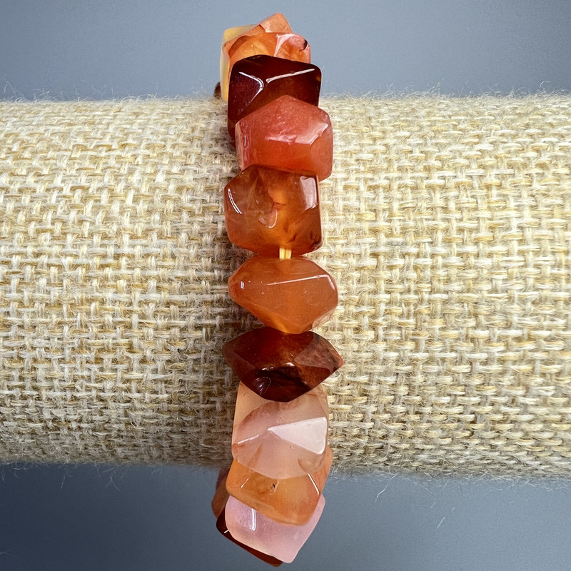 Botswana Agate Bracelet orange natural stone faceted rondelle, diameter 10x7mm+-, length 18cm+- (stretch)