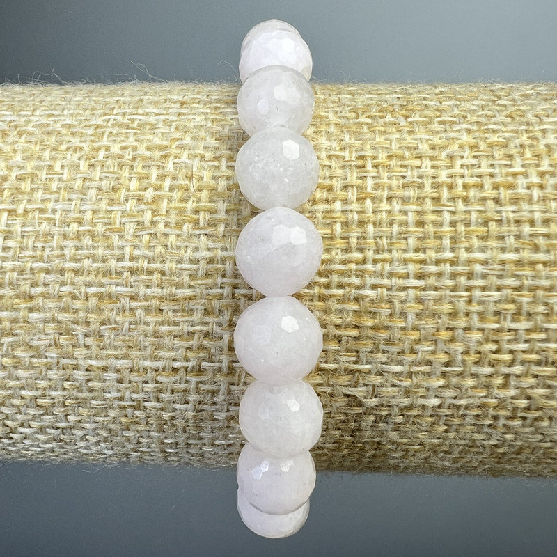 White Quartz Bracelet natural stone faceted round bead, diameter 8mm+-, length 18cm+- (stretch)