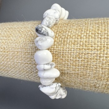 Cacholong Bracelet natural stone tumbled, diameter 12x7mm+-, length 18cm+- (stretch)