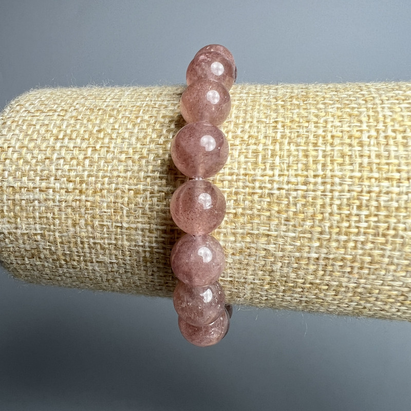 Strawberry Quartz Bracelet natural stone smooth round bead, diameter 8.5mm+-, length 18cm+- (stretch)