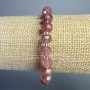 Strawberry Quartz Bracelet, Natural Stone Faceted Rondelle, Diameter 8x6mm+-, Length 18cm+- (Stretch) with Seed Beads