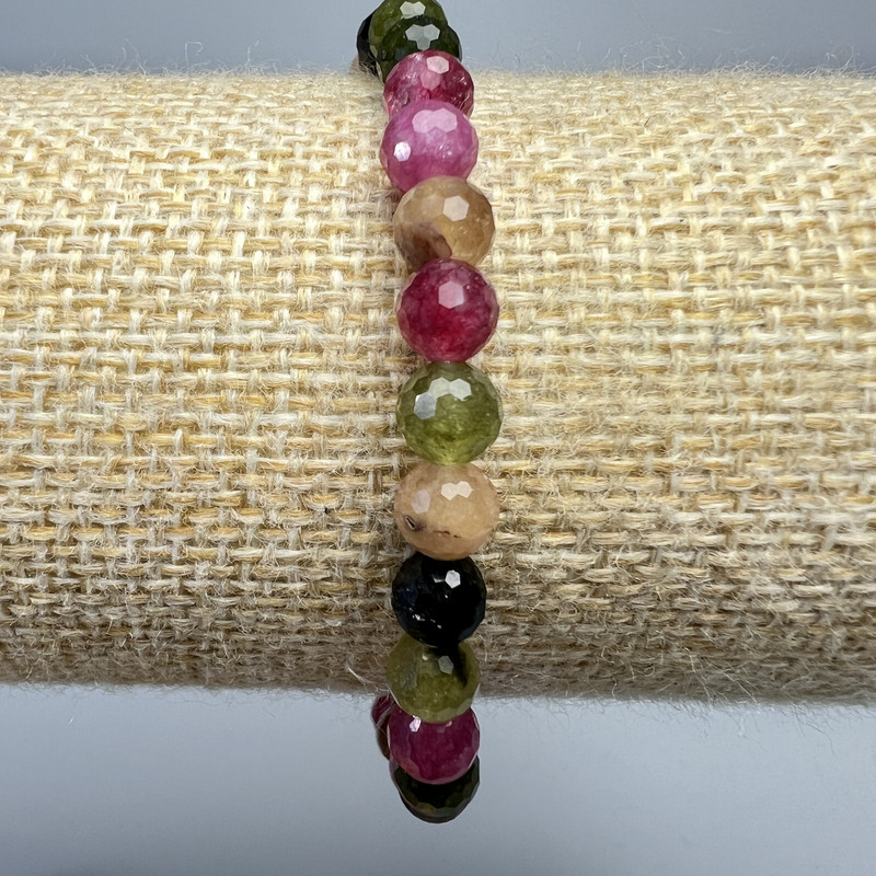 Tourmaline Bracelet, Natural Stone Faceted Beads, Diameter 6mm+-, Length 18cm+- (Stretch)