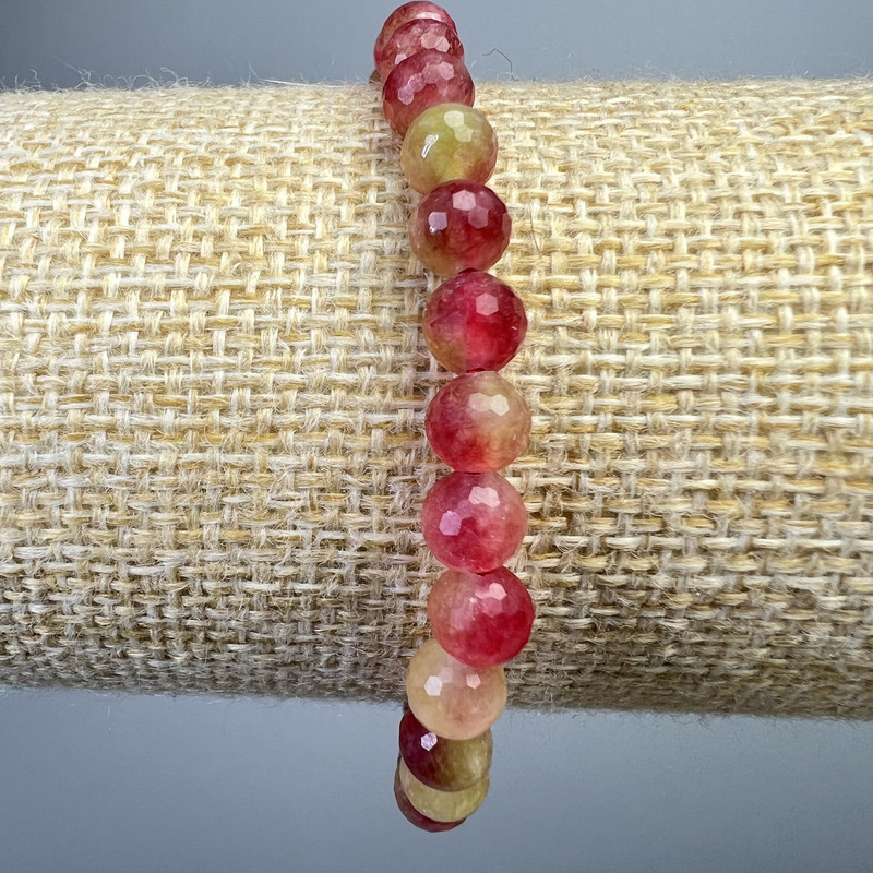Polychrome Tourmaline Bracelet, Faceted Beads, Diameter 6mm+-, Length 18cm+- (Stretch)