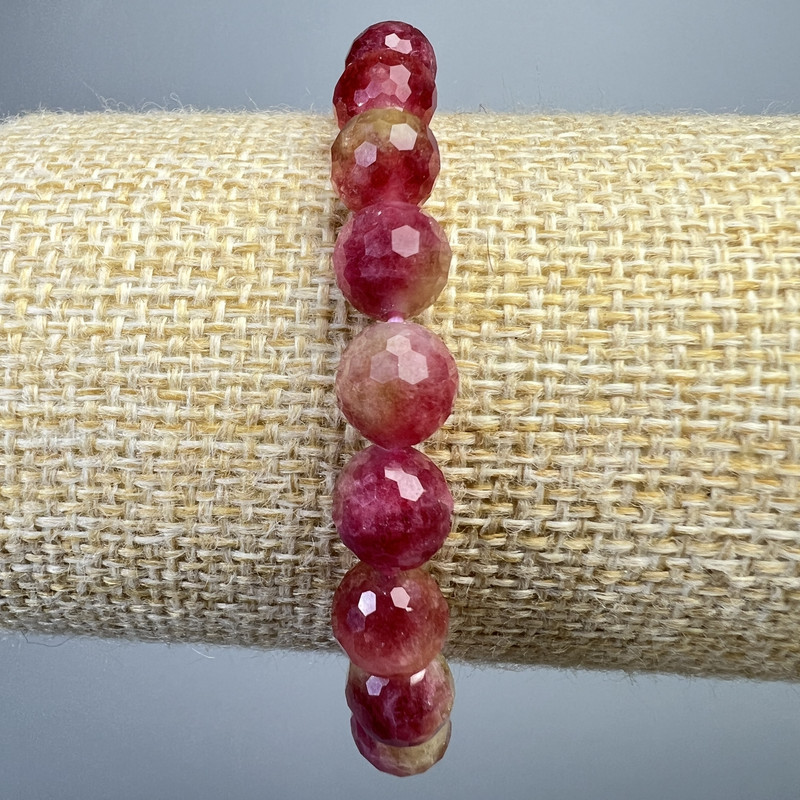 Polychrome Tourmaline Bracelet, Faceted Beads, Diameter 8mm+-, Length 18cm+- (Stretch)