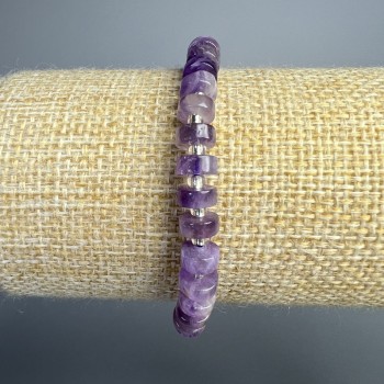 Bracelet Amethyst natural stone disk, diameter 6.5×3mm±, length 18cm± (stretch) with beads