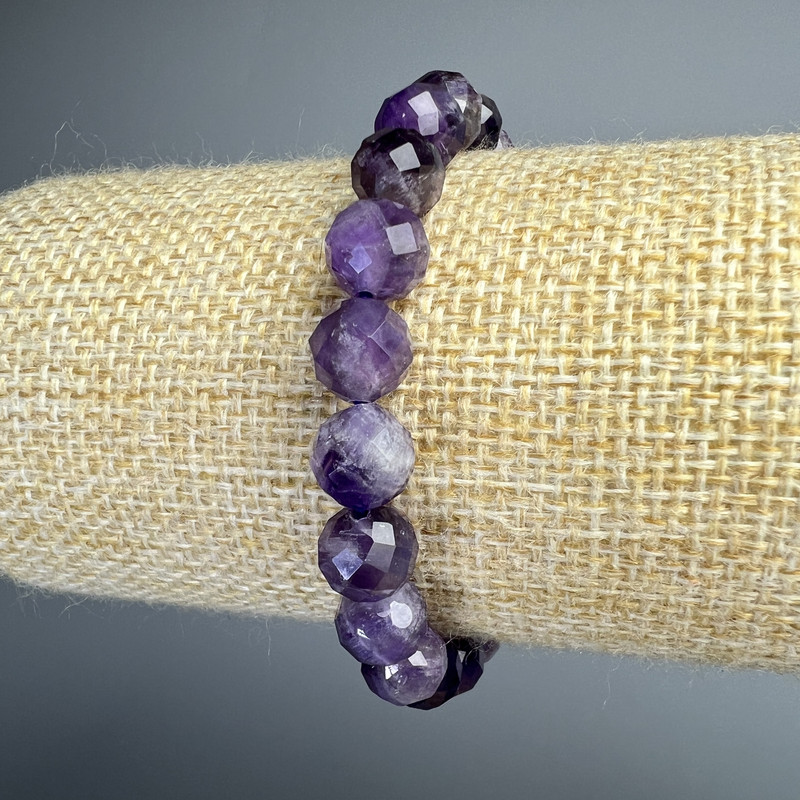 Amethyst Bracelet, Natural Stone Faceted Beads, Diameter 8mm+-, Length 18cm+- (Stretch)