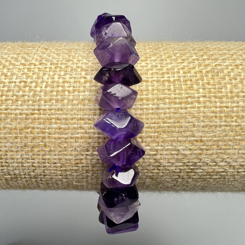 Amethyst Bracelet, Natural Stone Faceted Rondelle, Diameter 10x7mm+-, Length 18cm+- (Stretch)