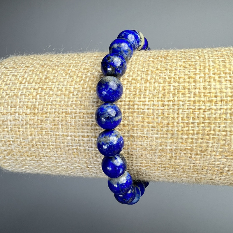 Lapis Lazuli Bracelet, Natural Stone Smooth Round Beads, Diameter 8.5mm+-, Length 18cm+- (Stretch)