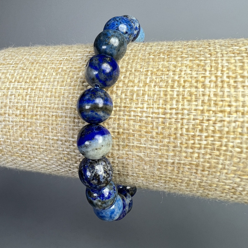 Lapis Lazuli Bracelet, natural stone smooth ball, diameter 10mm+/-, length 18cm+/- (stretch)