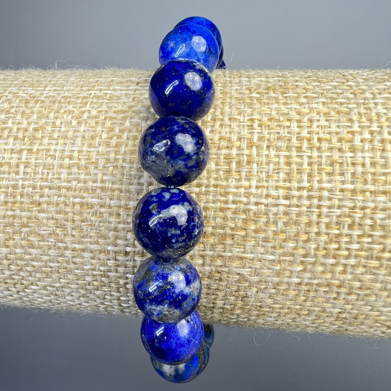 Lapis Lazuli Bracelet, natural stone smooth ball, diameter 10mm+/-, length 18cm+/- (stretch)