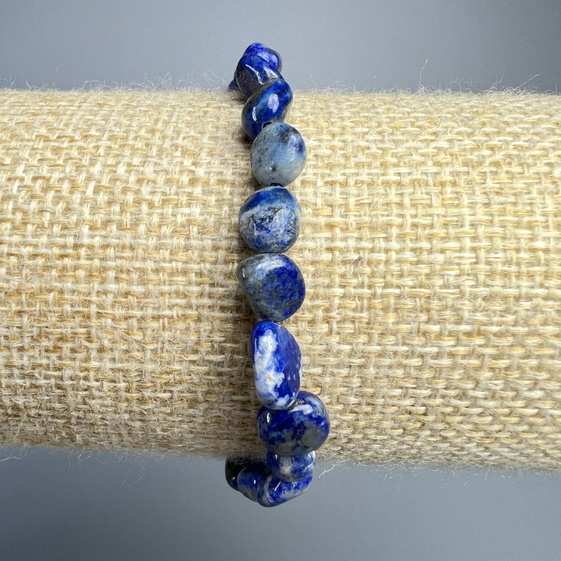 Lapis Lazuli Bracelet, natural stone tumbled, diameter 6x9mm+/-, length 18cm+/- (stretch)