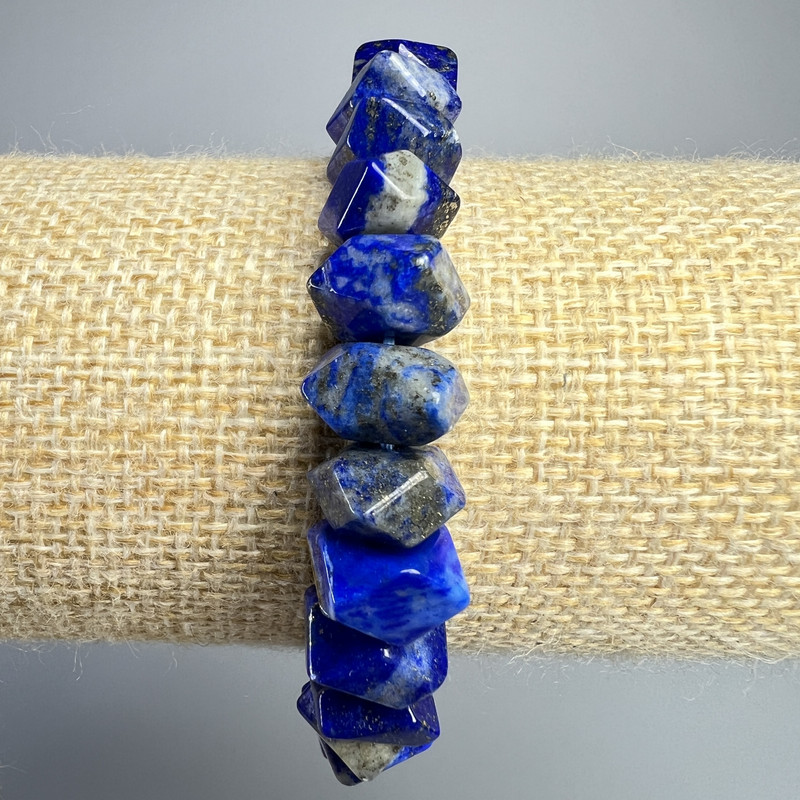 Lapis Lazuli Bracelet, natural stone faceted rondelle, diameter 10x7mm+/-, length 18cm+/- (stretch)