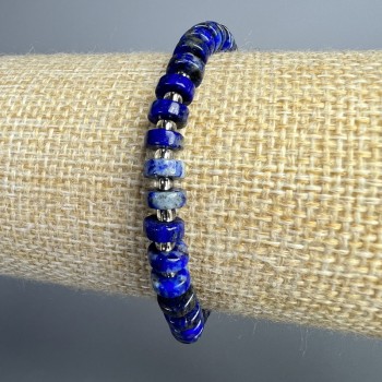 Lapis Lazuli Bracelet, natural stone disc, diameter 6x2.5mm+/-, length 18cm+/- (stretch) with beads