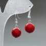 Coral (pressed) Earrings, smooth ball, diameter 12mm+/-, length 33mm+