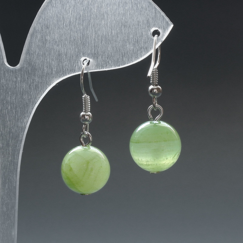 Onyx (artificial acrylic) Earrings, smooth ball, diameter 12mm+/-, length 33mm+