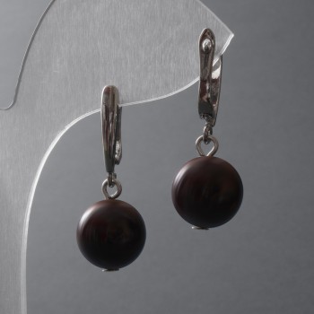 Garnet Earrings, natural stone smooth ball, diameter 12mm+/- English lock, length 33mm+