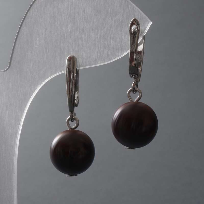 Garnet Earrings, natural stone smooth ball, diameter 12mm+/- English lock, length 33mm+