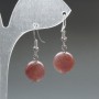 Strawberry Quartz Earrings, natural stone smooth ball, diameter 12.5mm+/-, length 33mm+