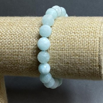 Angelite Bracelet, Natural Stone Faceted Bead, Diameter 10mm+/-, Length 18cm+/- (Stretch)