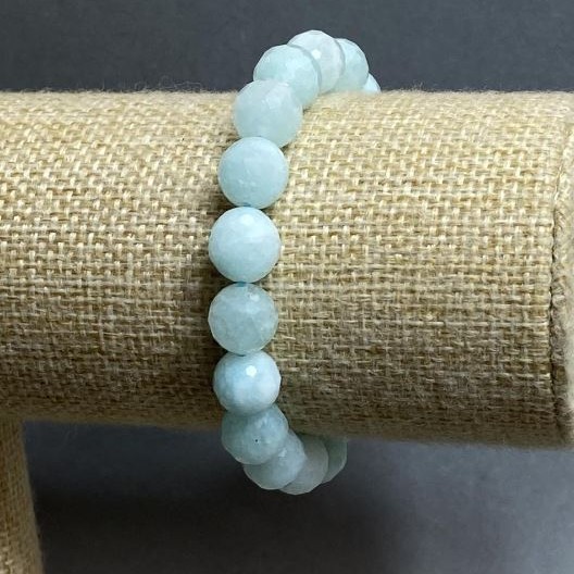 Angelite Bracelet, Natural Stone Faceted Bead, Diameter 10mm+/-, Length 18cm+/- (Stretch)