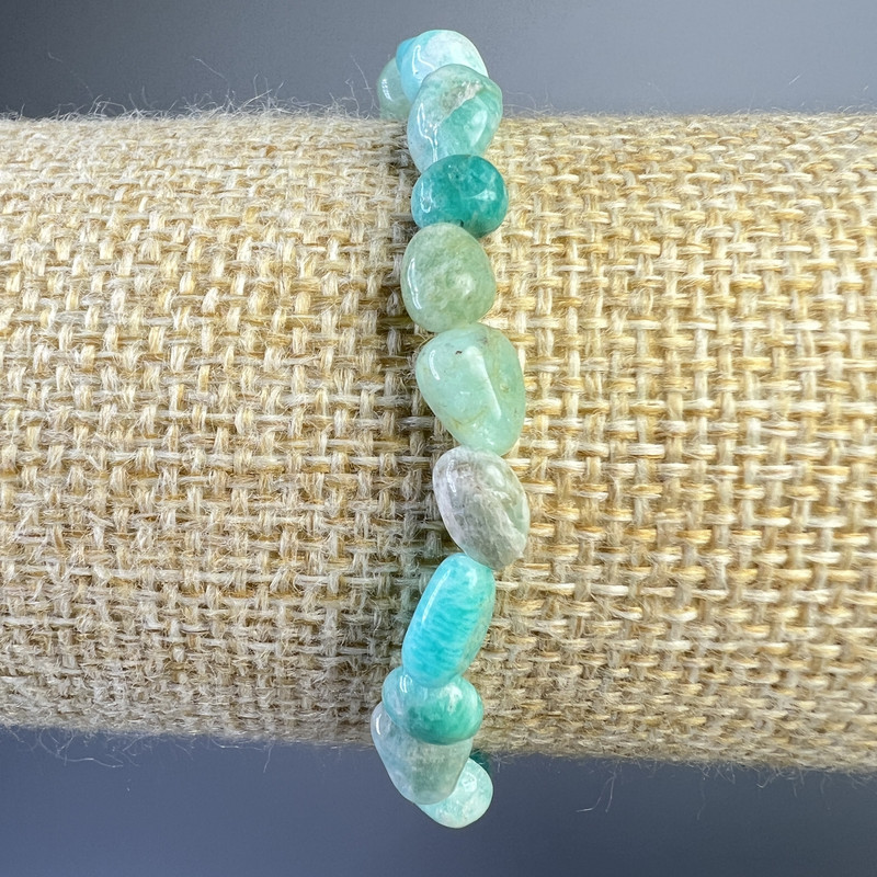 Amazonite Bracelet, Natural Stone Tumbled Beads, Diameter 6x7mm+-, Length 18cm+- (Stretch)