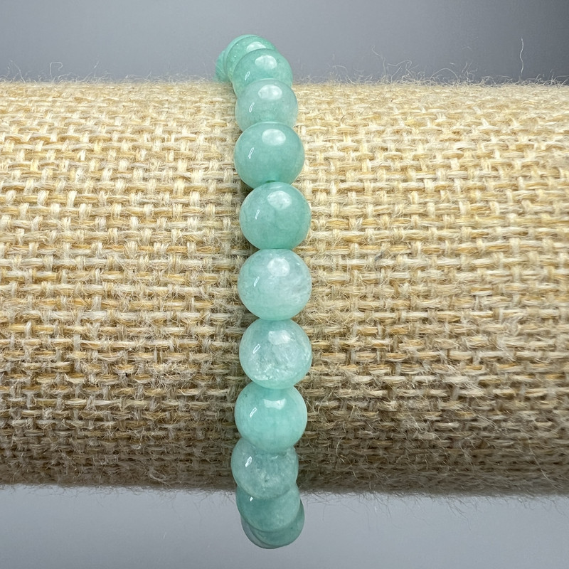 Amazonite Bracelet, natural stone smooth round bead, diameter 6.5mm+-, length 18cm+- (stretch)