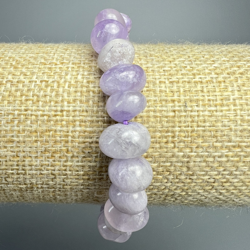 Lavender Amethyst Bracelet, Natural Stone Tumbled Nugget, Diameter 10x7mm+-, Length 18cm+- (Stretch)