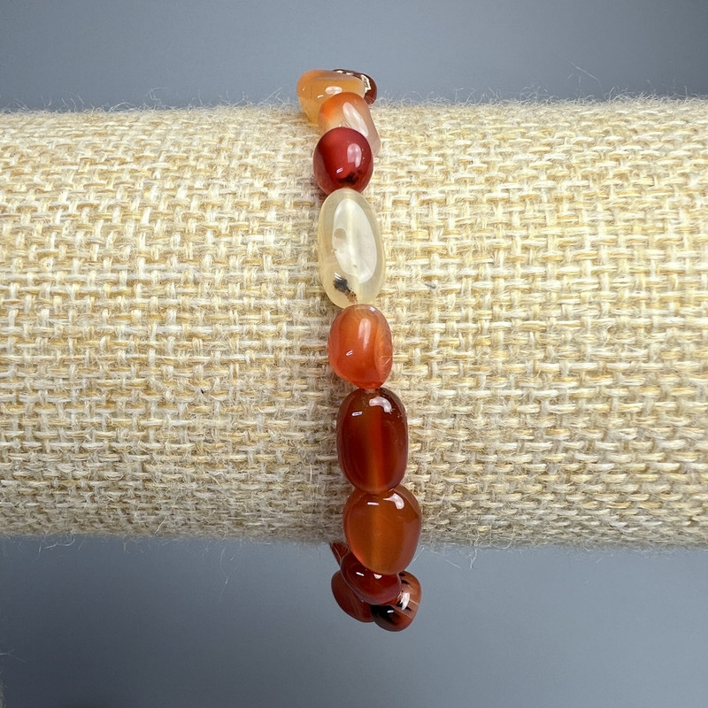 Carnelian Bracelet, Natural Stone Tumbled Nugget, Diameter 7x12mm+-, Length 18cm+- (Stretch)