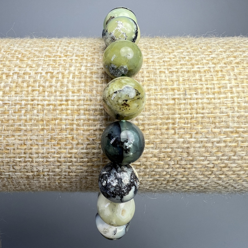 Green Opal Bracelet, Natural Stone Smooth Bead, Diameter 10mm+-, Length 18cm+- (Stretch)
