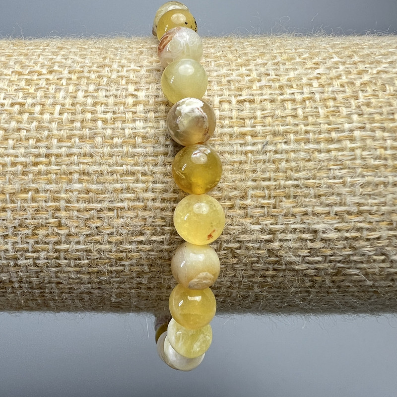 Yellow Opal Bracelet, Natural Stone Smooth Bead, Diameter 6.5mm+-, Length 18cm+- (Stretch)