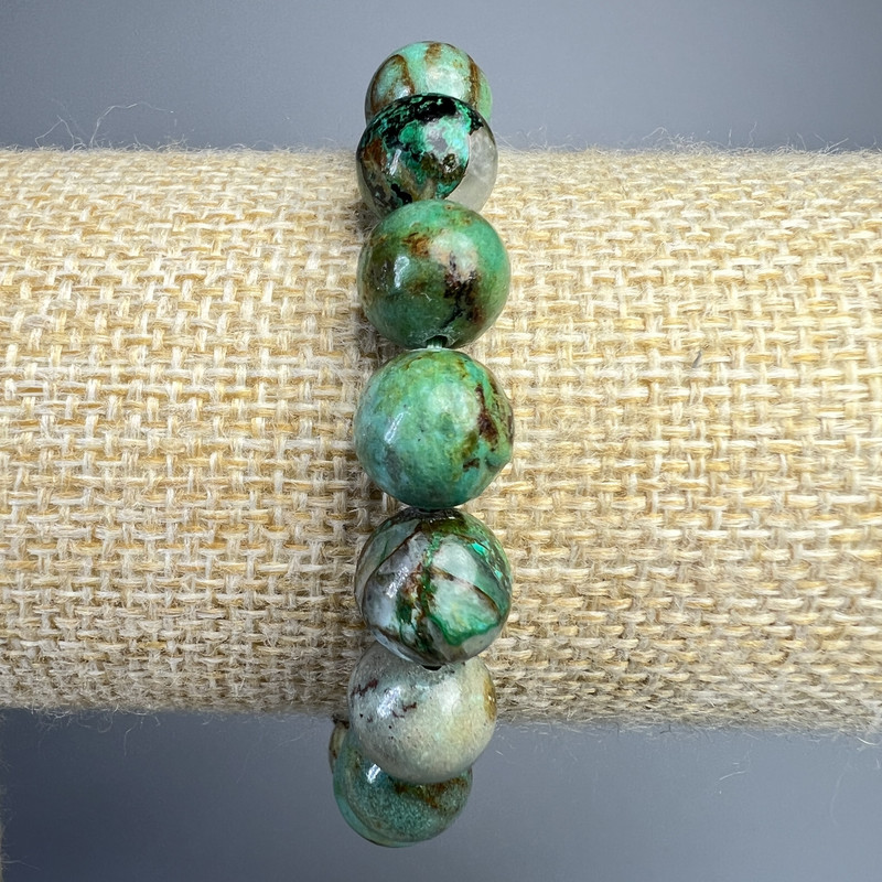 Chrysocolla Bracelet, Natural Stone Smooth Round Beads, Diameter 10mm+-, Length 18cm+- (Stretch)